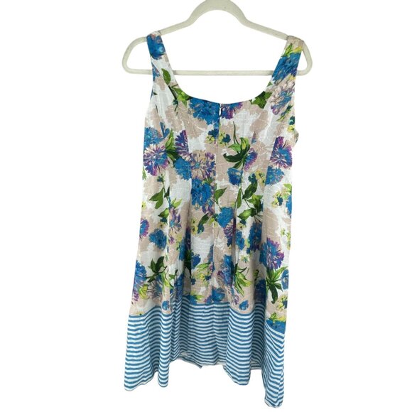 Nine West Womens Floral Striped Sundress Sz 6 Blue Tan Sleeveless Casual Summer - Picture 9 of 13